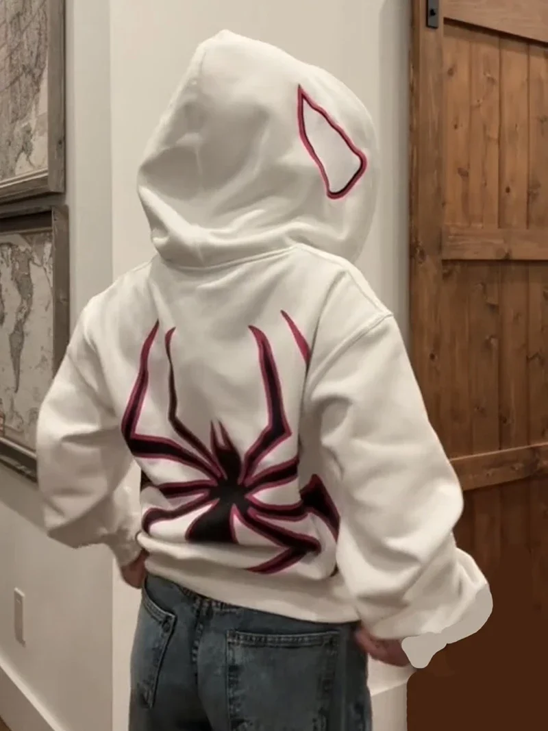 Full Zip Up Spider Hoodie Women Men Streetwear Harajuku Graphic Oversized Jacket Hood Shirt Punk Gothic Y2K Clothes Sweatshirt 2