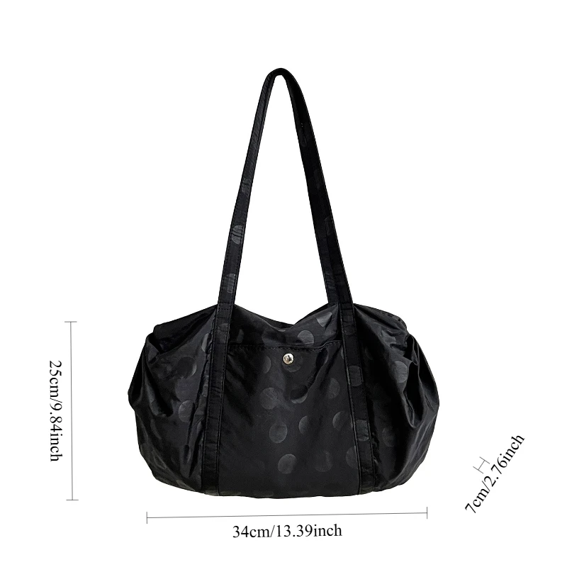 Nuova Borsa a Spalla Plissettata a Pois Stile Coreano, Leggera in Tela, Grande Capacità, Casual e alla Moda - immagine 6