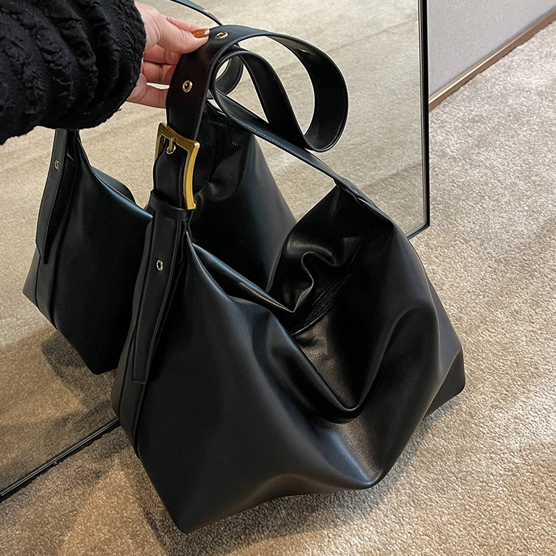 Ladies Casual High-Capacity Shoulder Bags Fashion Shopping Bags Solid Color Retro Large Bags Versatile Crossbody Tote Bag