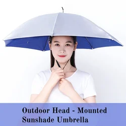 Large Foldable All - Weather Windproof Fishing Umbrella Hat - Head - Mounted Sunshade (Silver)