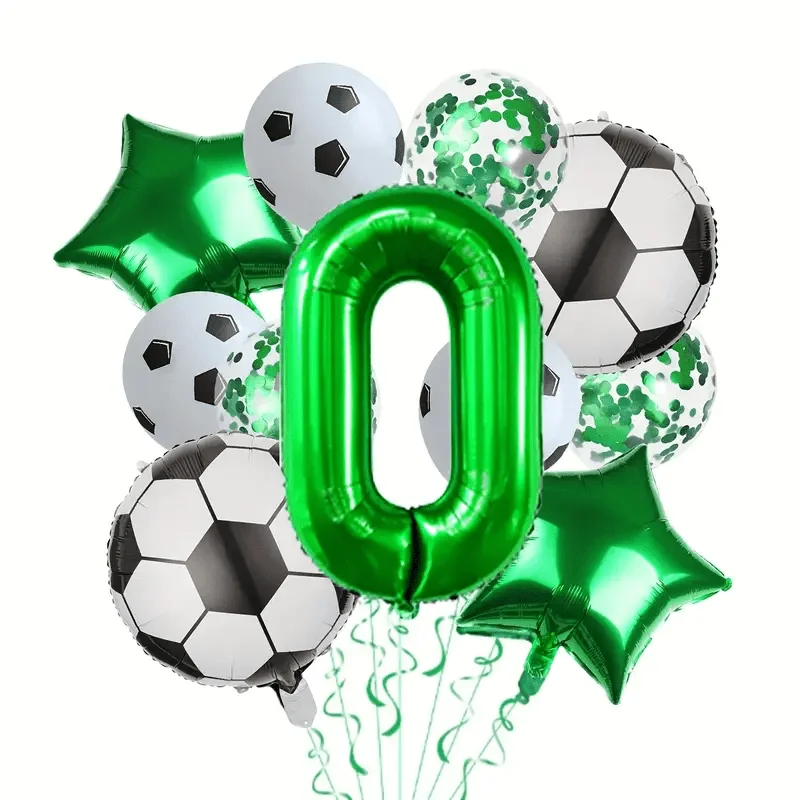 1 Set Fußball-Themen-Folienballons, Geburtstagsparty-Dekorationen für Kinder und Jungen, 32 Zoll grüner Zahlenballon, Fußball-Sportzubehör, Geschenk – Detail 2