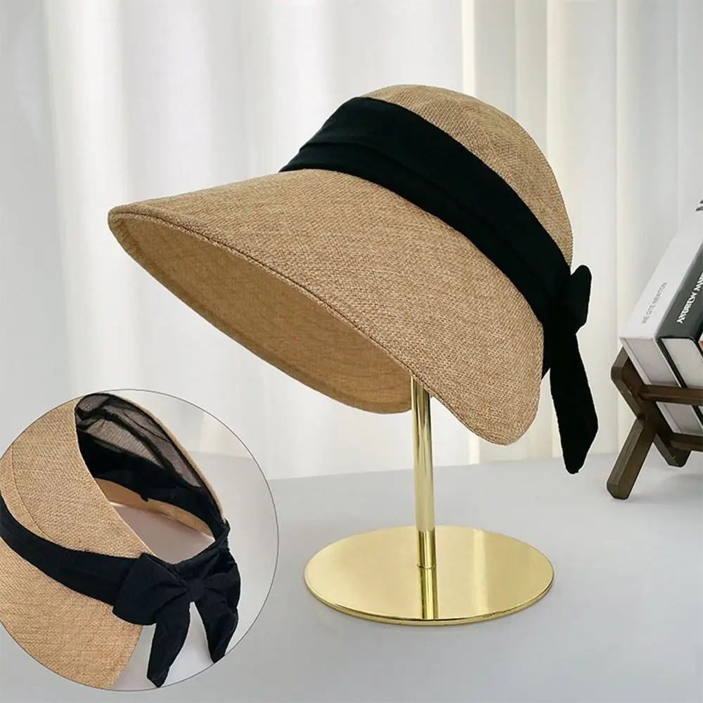 Polyester Women Beach Bucket Hat Wide Brim Sun Cap