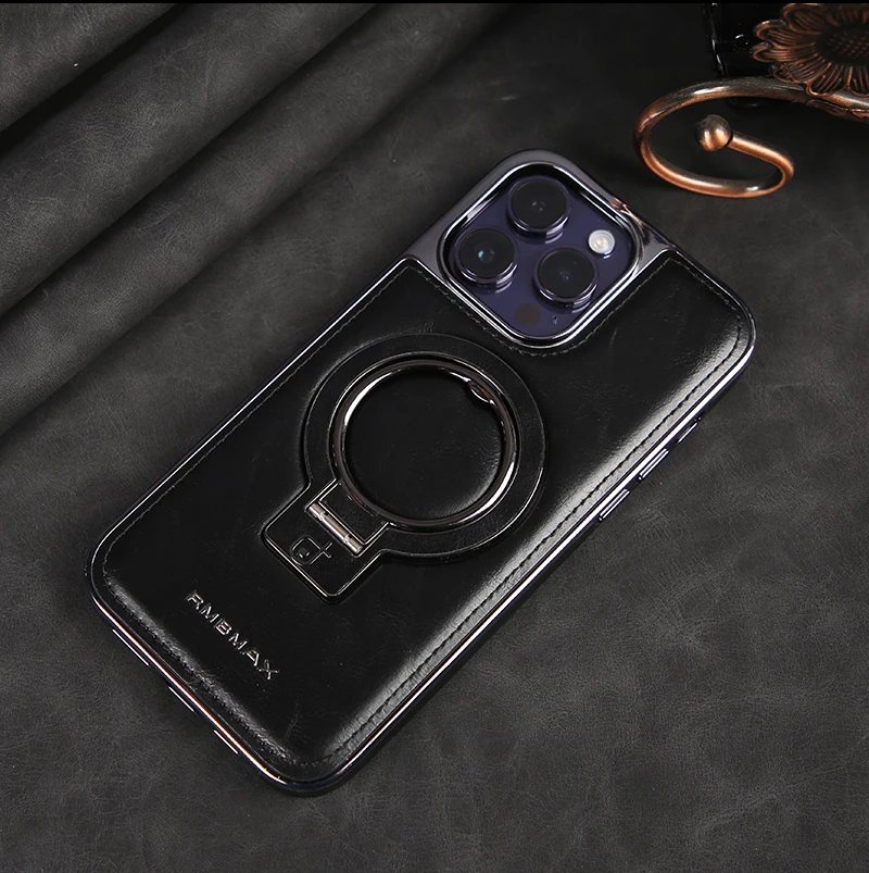 Electroplated Leather Invisible Stand iPhone Case