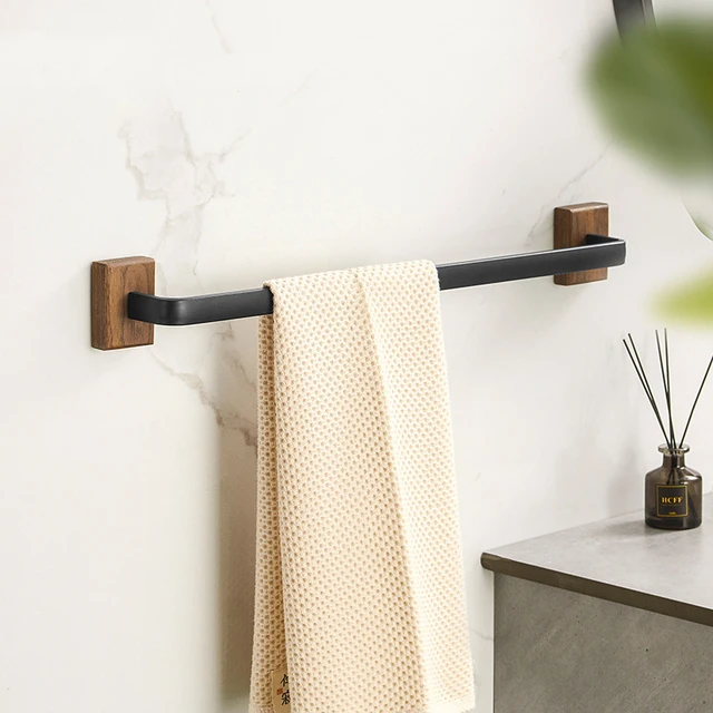 Black Walnut Wood Towel Rack Wall Mounted Retro Towel Bar Wooden Towel  Holder Brass Towel Rail