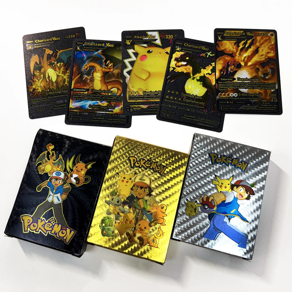 

French/Spanish/English Pokemon Golden Cards Game Collection Metal GX Card PIKACHU Charizard Golden V Vmax Pet Sprite Card