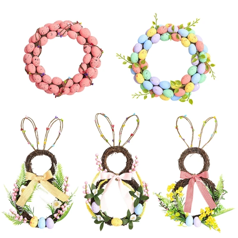 

Пасхальные яйца из пенопласта DIY Венок из ротанга Красочные кроличьи яйца Счастливая пасхальная вечеринка