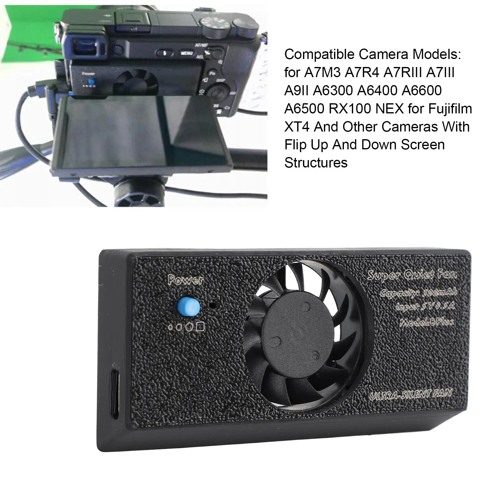 카메라 팬 500mah 배터리 저소음 3 모드 유형 C 인터페이스 효율적인 카메라 라디에이터 팬 A6400 A6600 A6500 용 ABS