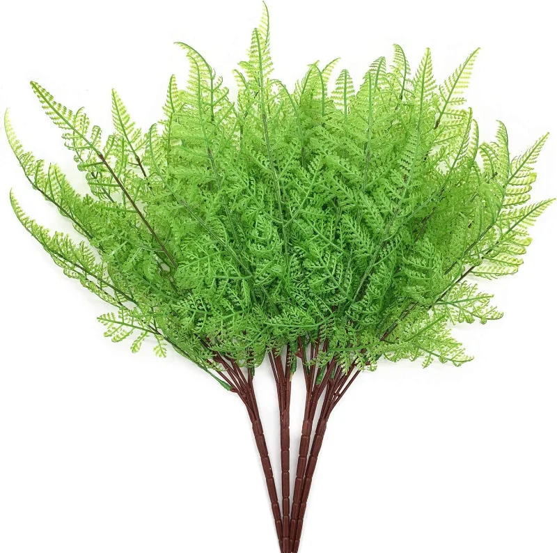 

Artificial Shrubs Plastic Plants Fern Leaves Persian Grass Bushes Outdoor Indoor Home Garden Arrangements Decoration Green 4pcs