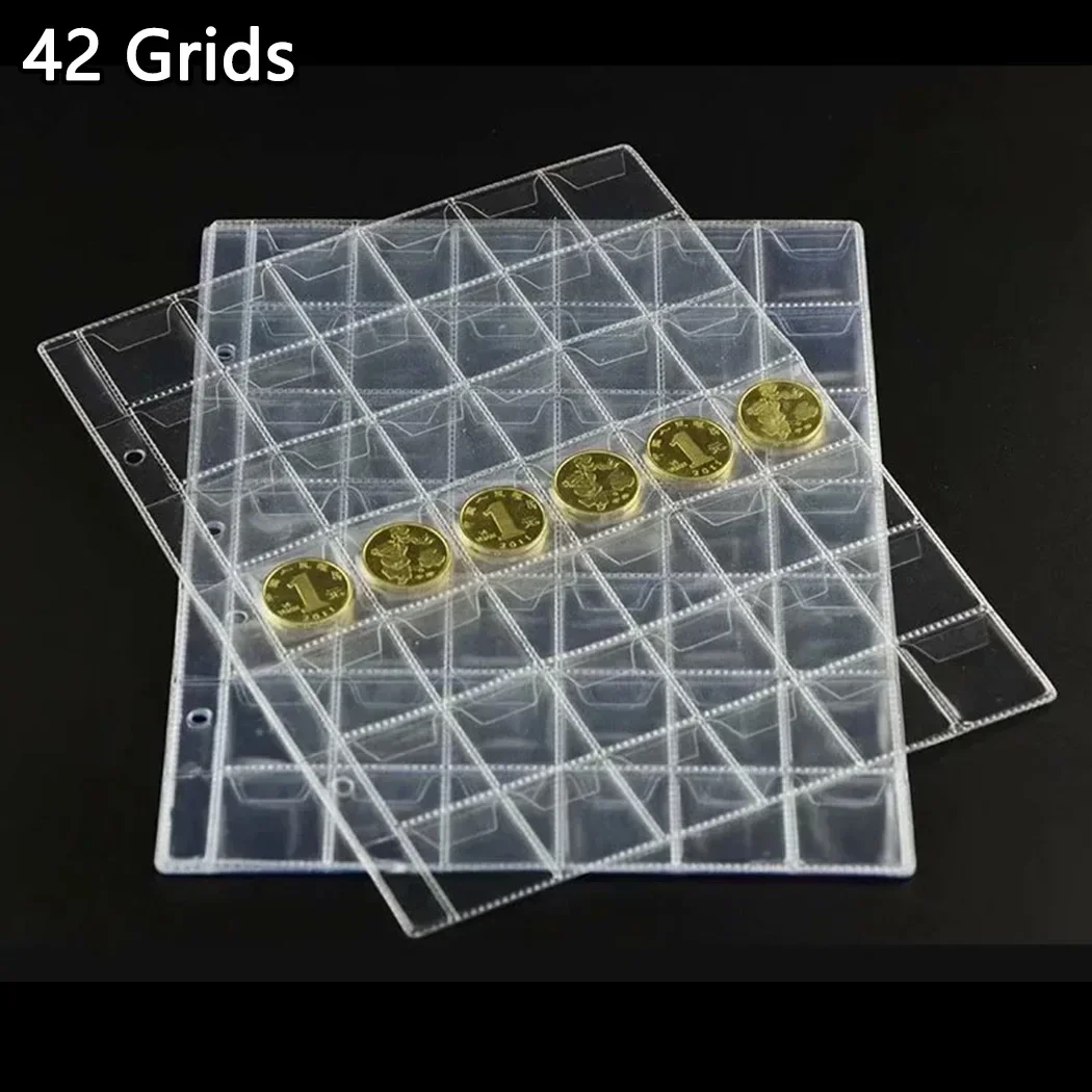 10 Sheets 20/30/42 Pockets Plastic Coin Holders Storage Collection Money Album Case Stamp Currency Protector Insert Page Sheets