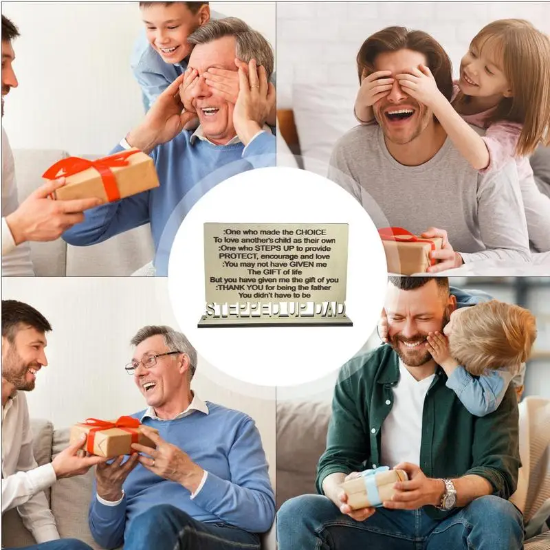 2025 Stepped Up Dad Sign Wooden Rustic Home Decoration Farmhouse Table Centerpiece for Desk Entrance Cabinet Father's Day Gift