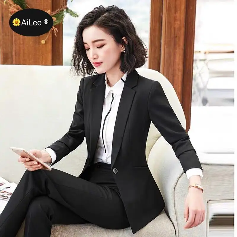 Women Lady Office Formal Work Business Coat Blazers Slim Single Button Tailored Luxury Suit Workwear Oversize Blue Black Jackets