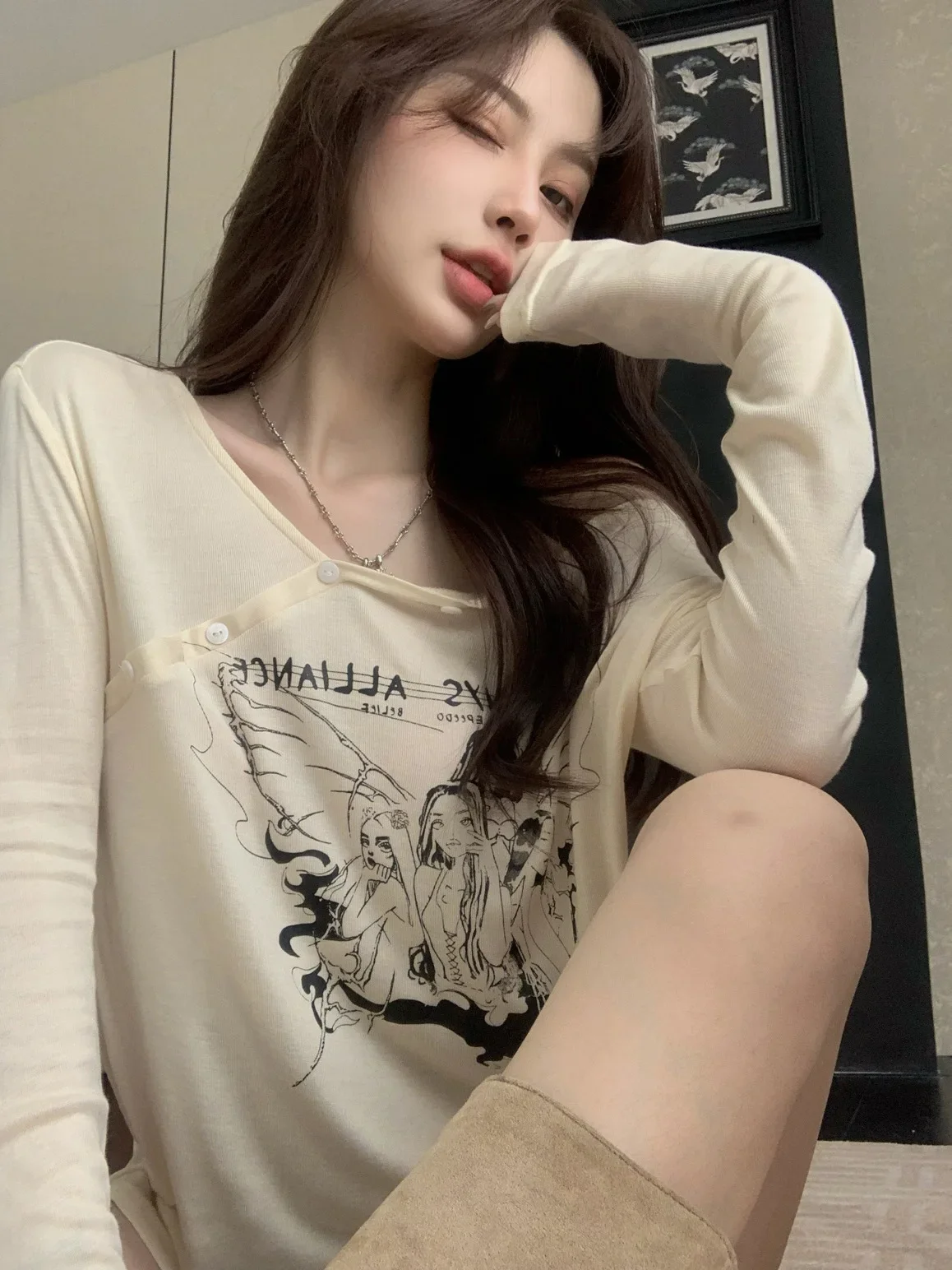 Korean Fashion Sexy Grunge Clothes Y2k Punk Top Slant