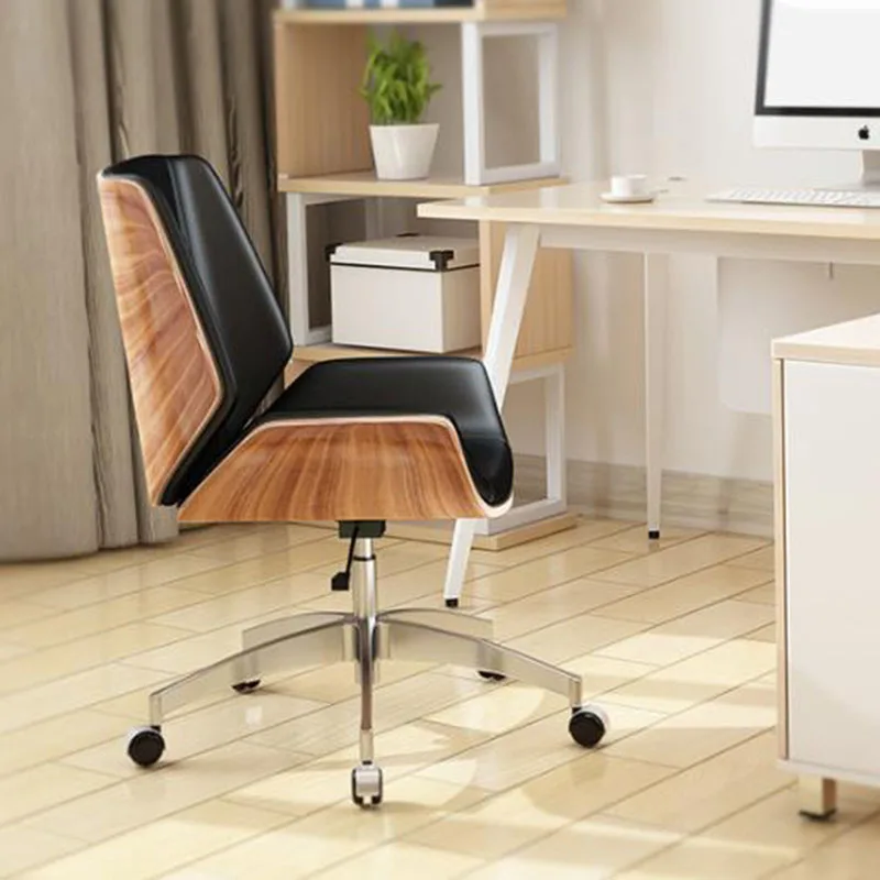 Study Leather Office Chair Reading Accent Floor Mobile Dining Ergonomic Office Chair Makeup Chaises De Bureau Furniture Luxury set up a small cart foldable mobile commercial dining cart set up a floor stand snack stand table night market