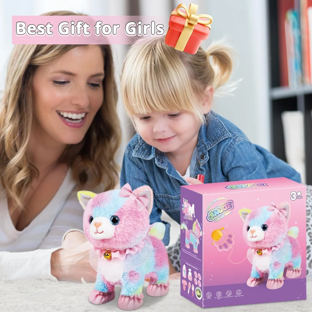 Interactive Electronic Plush Toy, Walking and Barking Robot Colorful Cat Plush, Remote Control Kitten Pets, Best Gifts for Girls 6