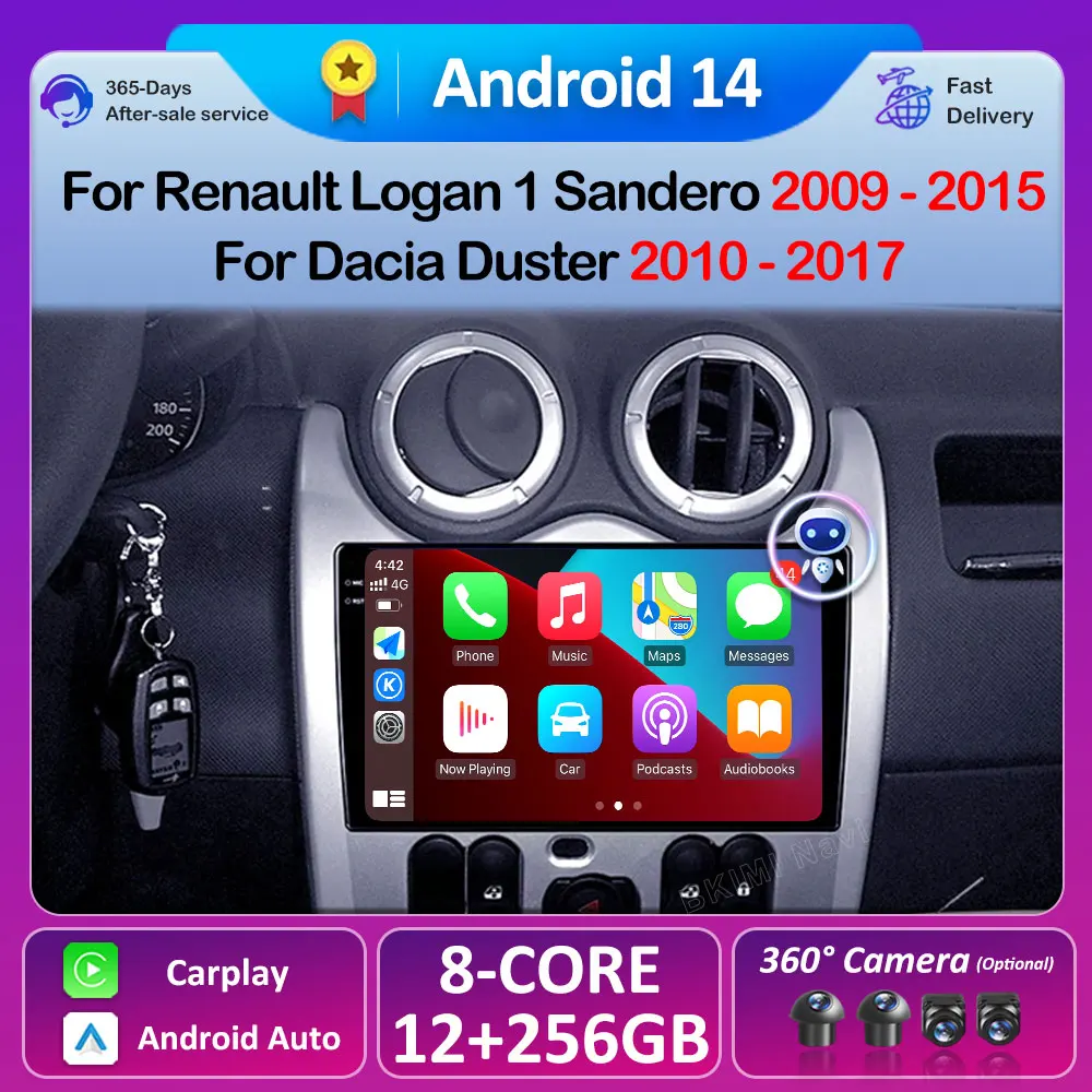 Radio para Auto con Android 14 para Renault Logan 1 Sandero 2009-2015, para Dacia Duster 2010-2017, Reproductor Multimedia 4G con Navegación y Video 1