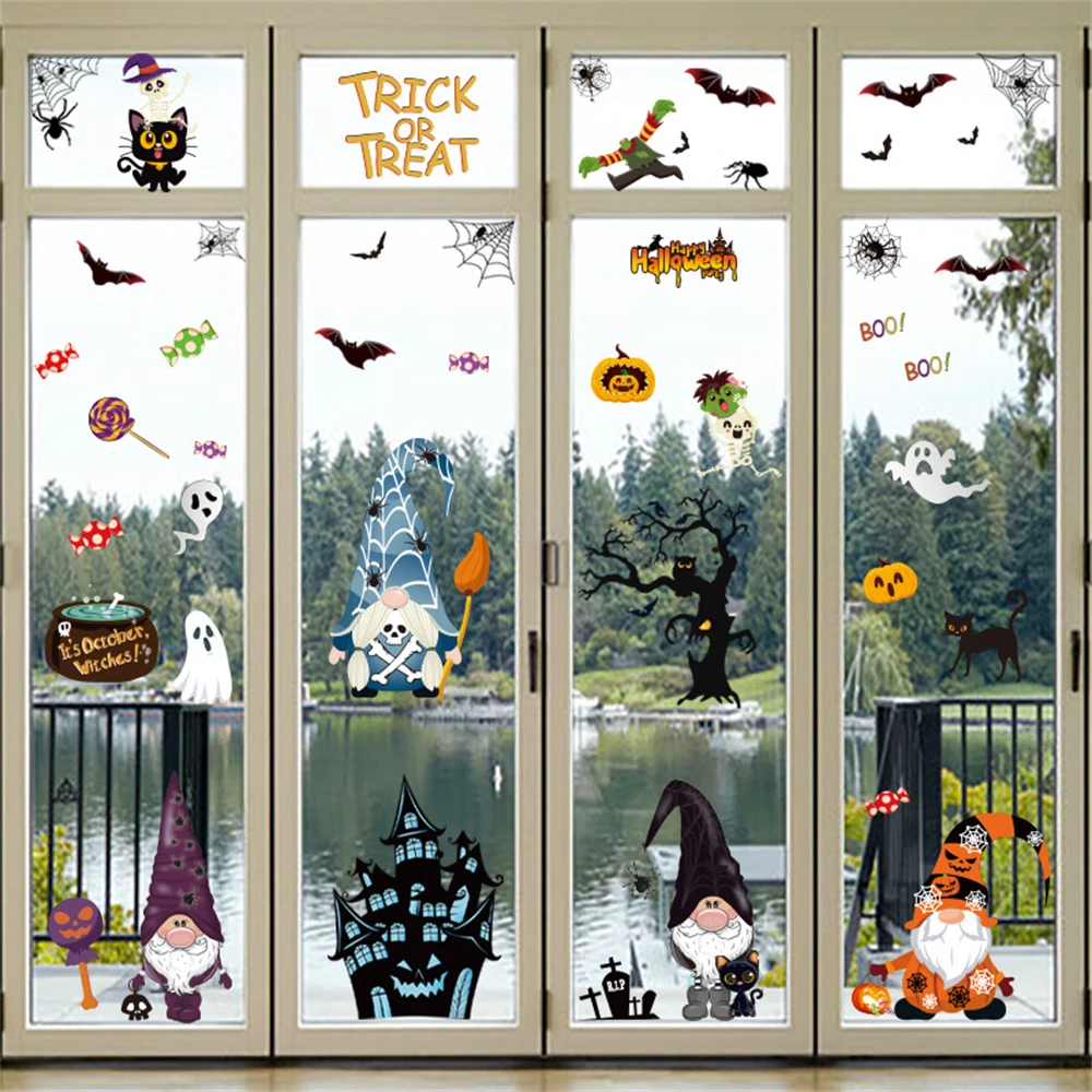 Halloween-Fensteraufkleber, abnehmbar, Fledermaus, Geist, Kürbis, Horror-Requisiten, Spukhaus, Halloween-Party-Dekoration für Zuhause – Detail 8