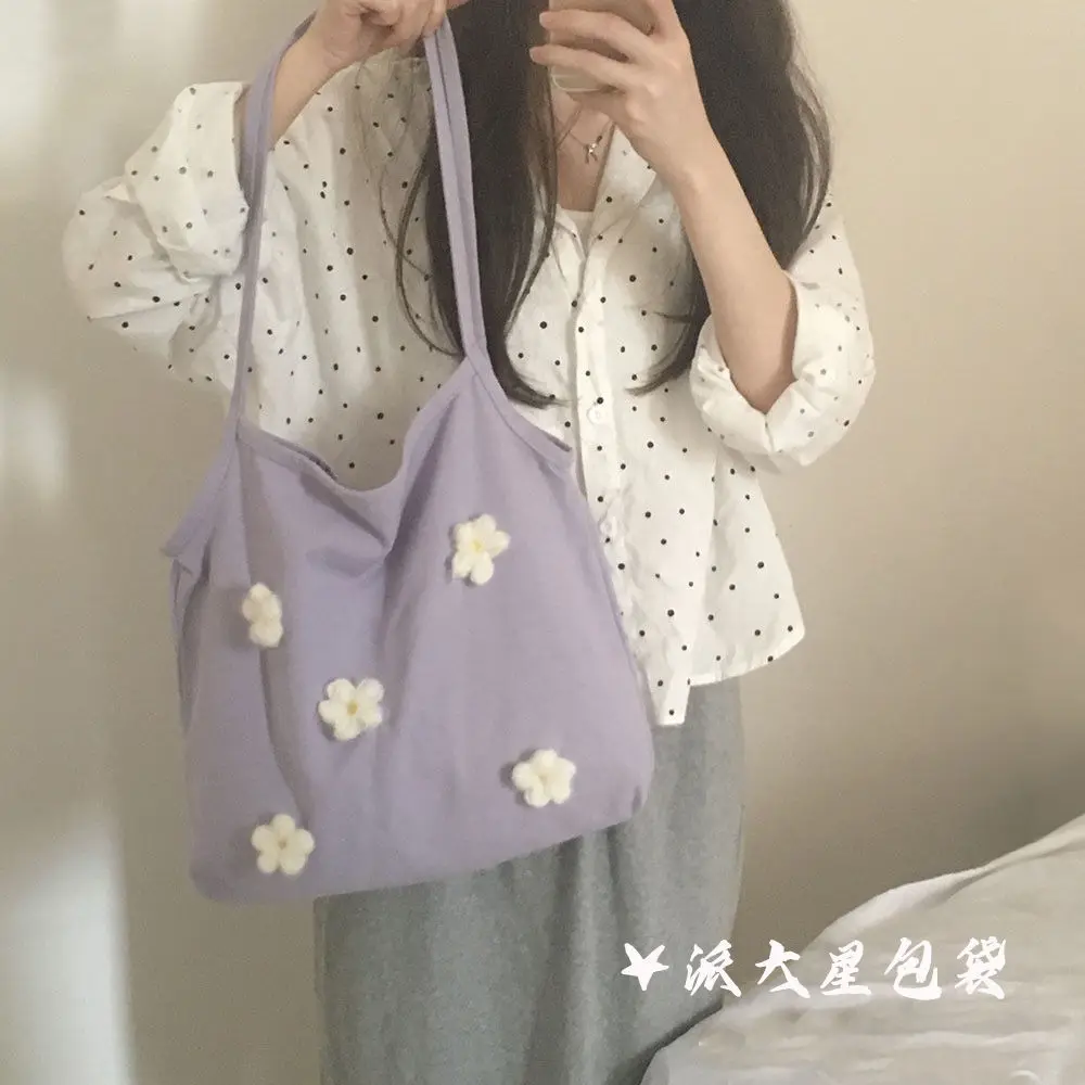 

Summer Cloth Bag Female Fairy Korean Flowers Elegant Style Versatile One Shoulder Canvas Bag College Student Schoolbag Female