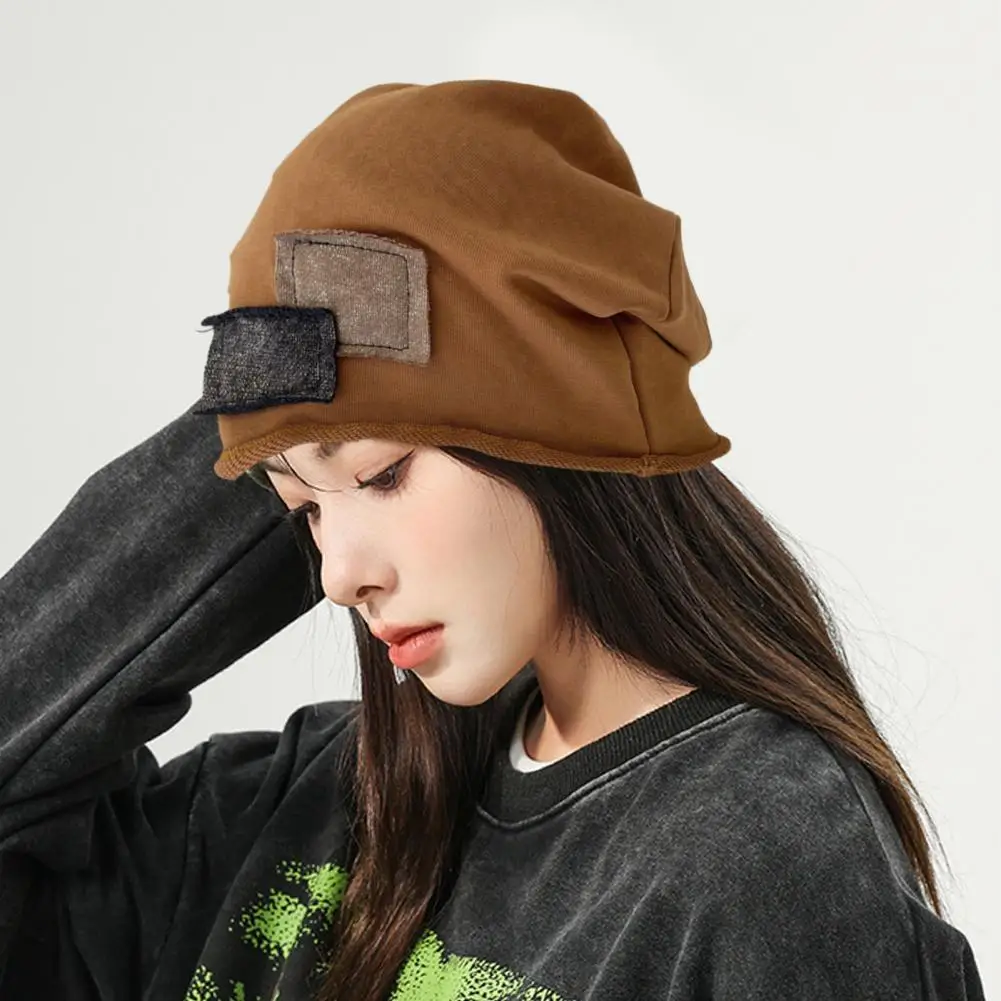 

Winter Unisex Hat Knitted Winter Hat with Color Matching Patch Decor Soft Warm Windproof Unisex Beanie for Men High Elasticity