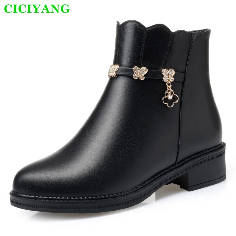 

Hot Genuine Leather Women Ankle Boots 2021 Winter Thick Wool Lined Ladies Snow Boots Plus Size 42 43 Women Winter Shoes