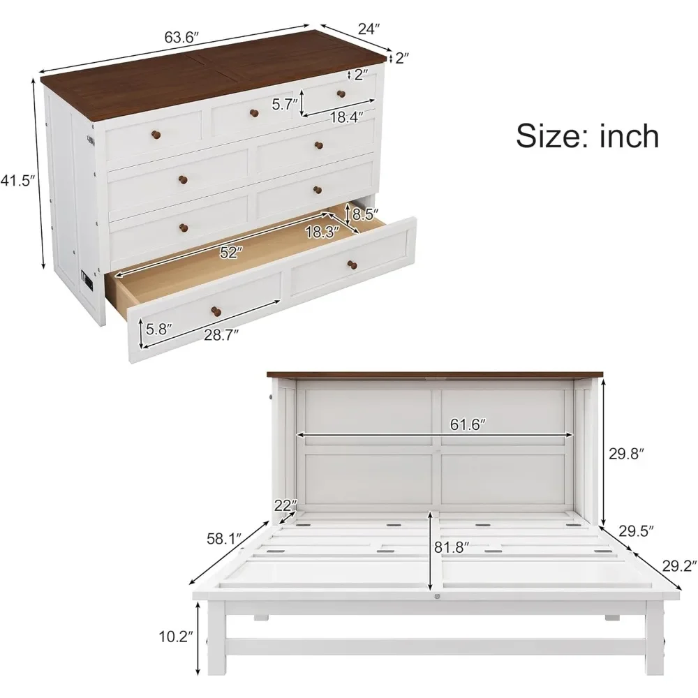 Description Picture 4 of itemMurphy Bed with Charging Station and Large Storage Drawer, Muti-Functional Cabinet Bed Chest for Home Office or Small Room