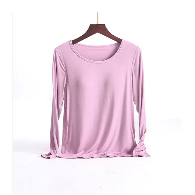 2023 Women High Collar Long Sleeve Tops with Built in Bra Neck