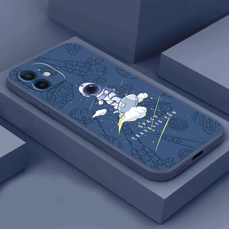 Cute Astronaut Phone Case For iPhone 11 12 13 Pro Max Mini X XR XS 7 8 6S 6 Plus SE 2020 5 Silicone Bumper Cover Coque |