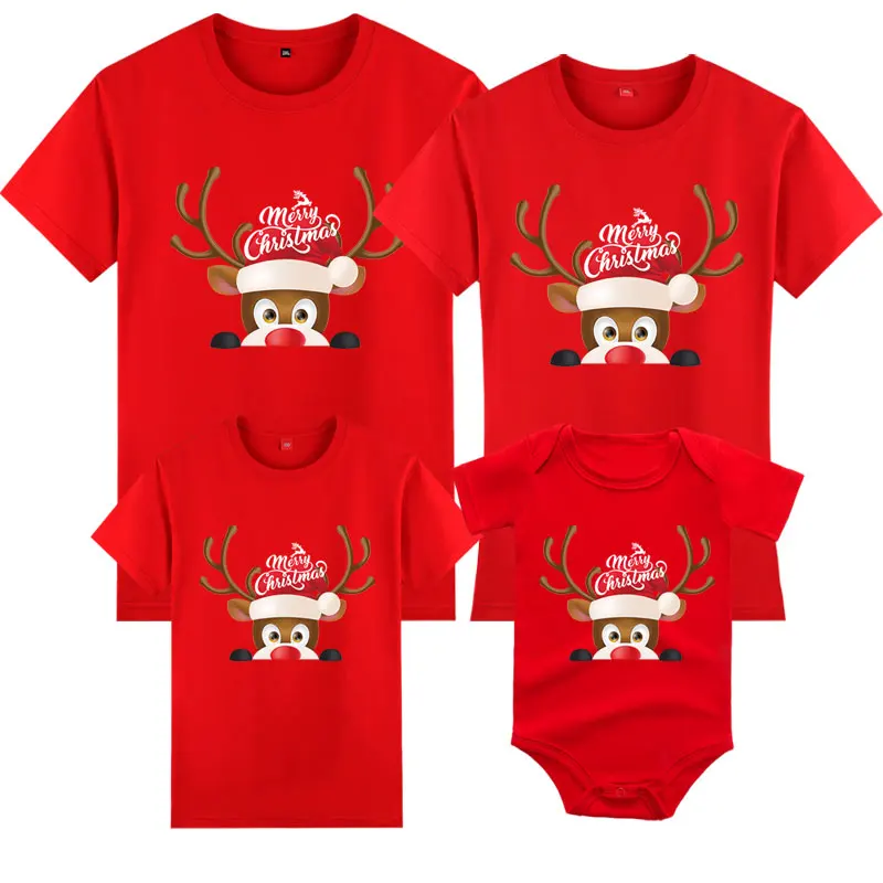 thumbnail image 1 of Camiseta de manga corta con estampado de Papá Noel para familia navideña, ropa para adultos y niños, madre, padre, hija e hijo, 1 of 5