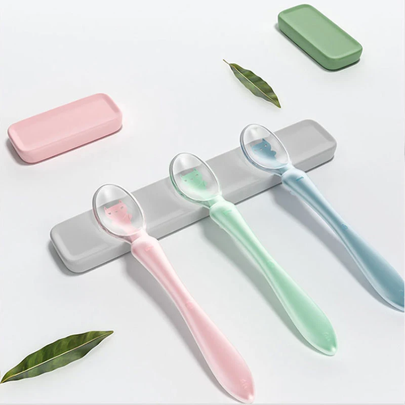 Soft Silicone Baby Feeding Spoon Candy Color Spoon Children Food Baby Spoons Feeding Dishes Feeder Flatware Silicone Feeding Spoon Silicone Cutlery Set Learning Spoons Baby Cutlery