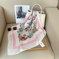 Luxury Floral Silk Feel Square Scarf Women Soft Satin Kerchief Hairband Neckerchief Head Hijab Lady Headband Foulard Bag Ribbon 4