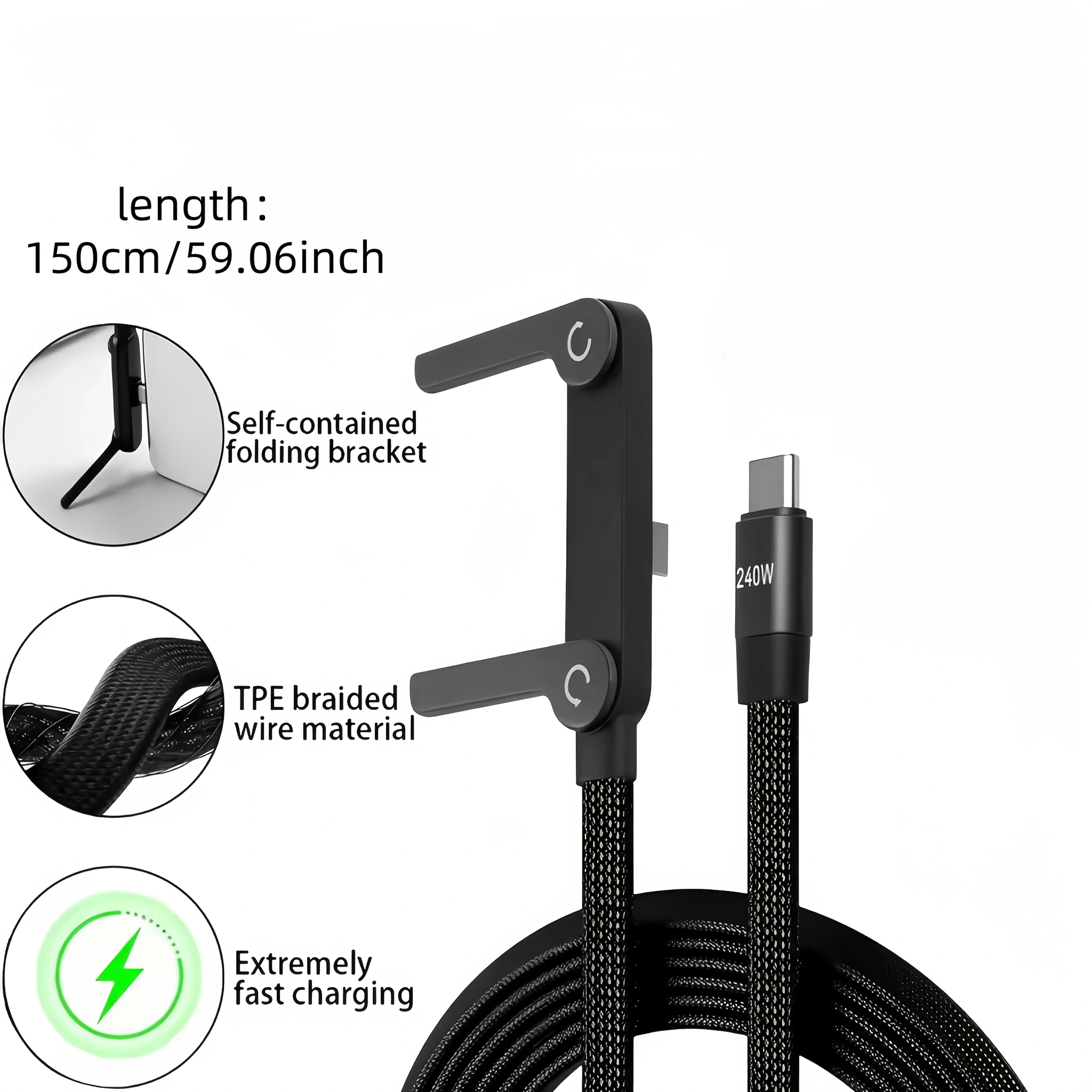 รูปสินค้า สายชาร์จพับได้ 240W พร้อมที่วาง iPhone