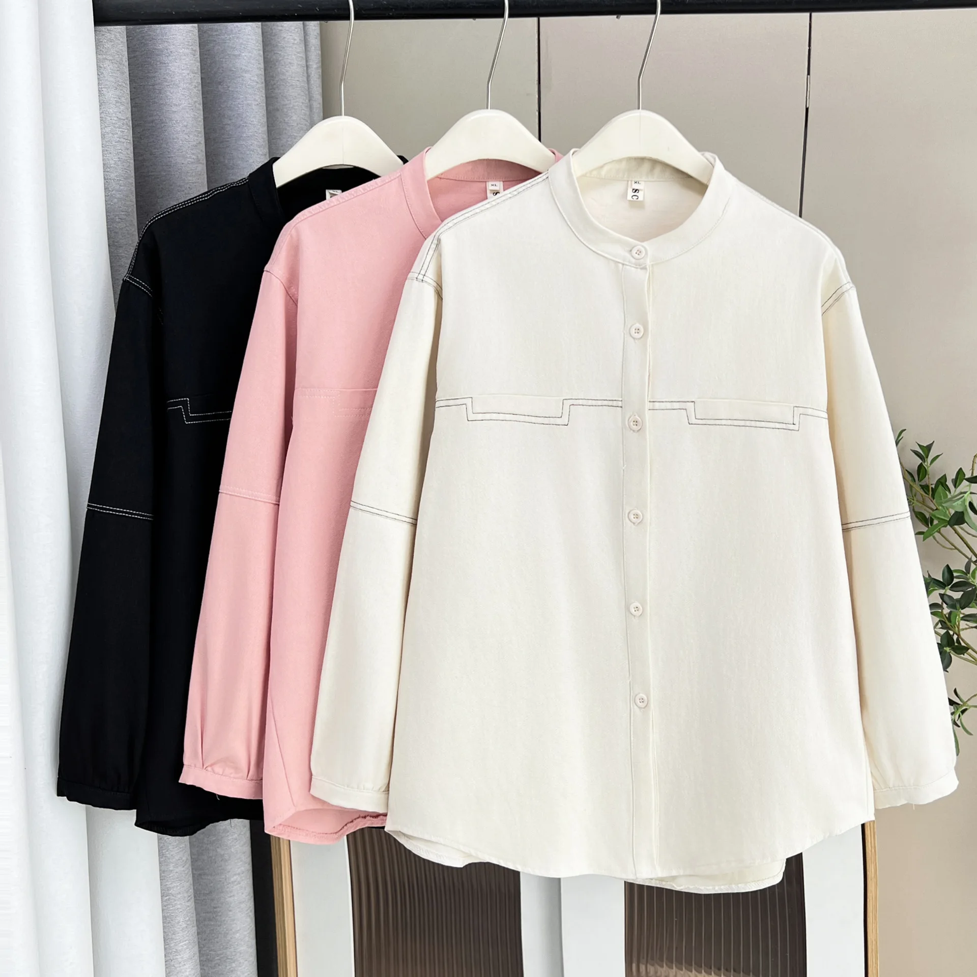 Fashion Plus Size Women's Blouses New Autumn Style Casual Loose And Loose Shirt Casual Bright Line Jacket 683