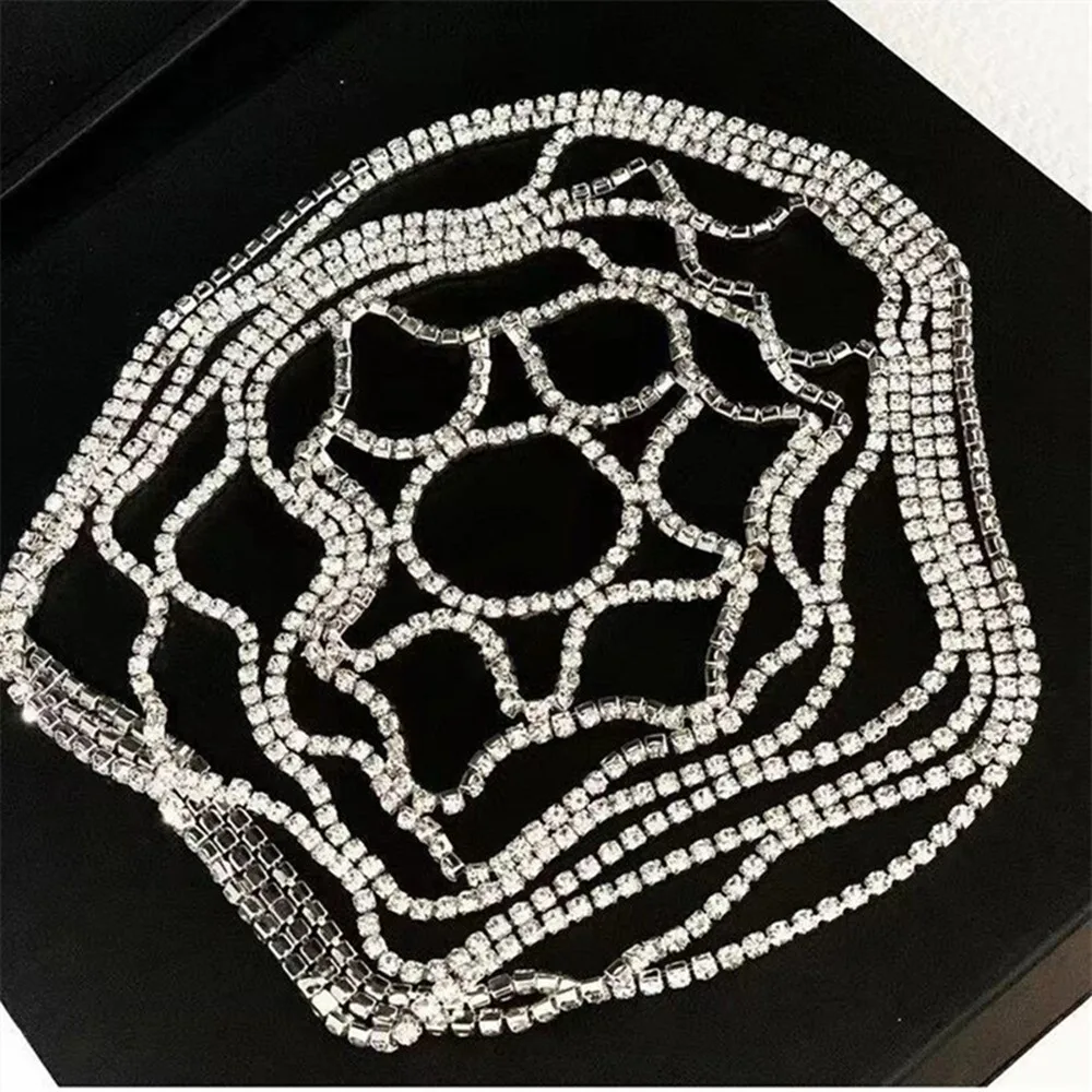 Shiny Rhinestone Multi-layers Cover Head Cap Hat Head Chain Wedding Jewelry for Women Crystal Mesh Headband Headpiece Headwear