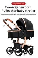 Poussette de luxe 3 en 1, système de voyage, landau réversible, nacelle pour nouveau-né, poussette pliable, landau pour nourrisson, poussette haute, cuir PU imperméable, porte-bébé amovible, frein à une touche, pliage compact, fenêtre en maille, panier de rangement 3