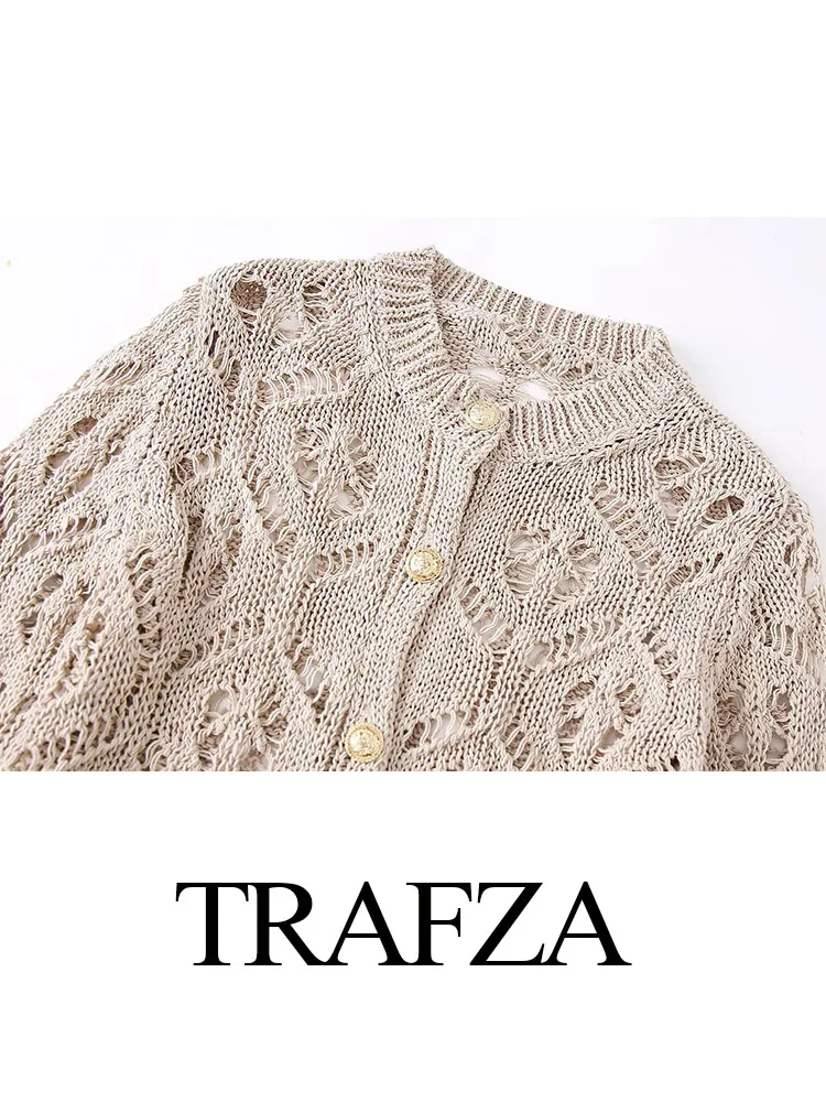 TRAFZA 여성용 카키 크루넥 스웨터, 긴 소매 포켓, 싱글 브레스트 가디건, 여성 캐주얼 코트, TRAF, 여름 패션
