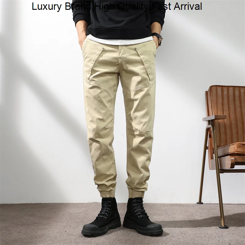 

Spring Mens Clothing Straight Casual Pant Summer Cotton Wild Loose Sports Male Overalls Zipper Mid-Rise Street Oversize Trousers