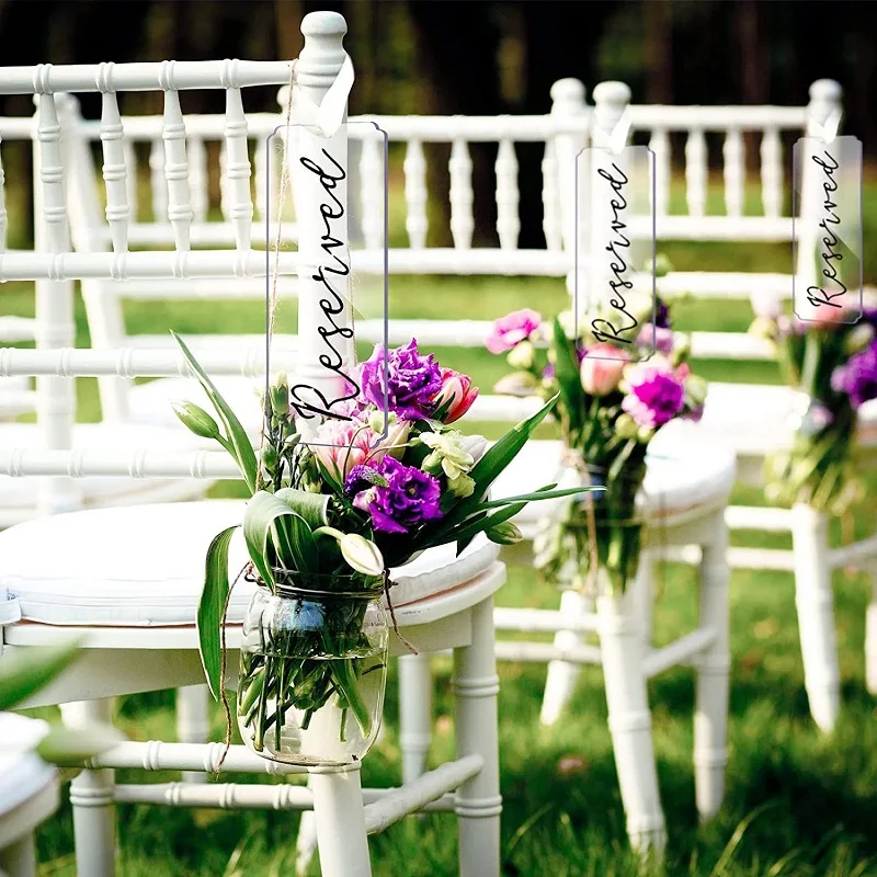 20/50 PCS Blank Transparent Acrylic Sheet Wedding Chair Seat Card DIY Hanging Belt Ribbon Activity Indicator Seat Card 7.5x20cm