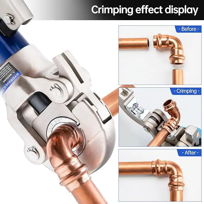 Copper Tube Fittings Hydraulic Pipe Crimping Tool with 1/2",3/4" and 1" Jaw Copper Pipe Press Crimper Pressing Pliers, 2