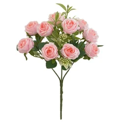 Elegant Green Aloes Red Rose Artificial Bouquet - Lush Silk Floral Arrangement for Weddings and Garden Decor (Light pink)
