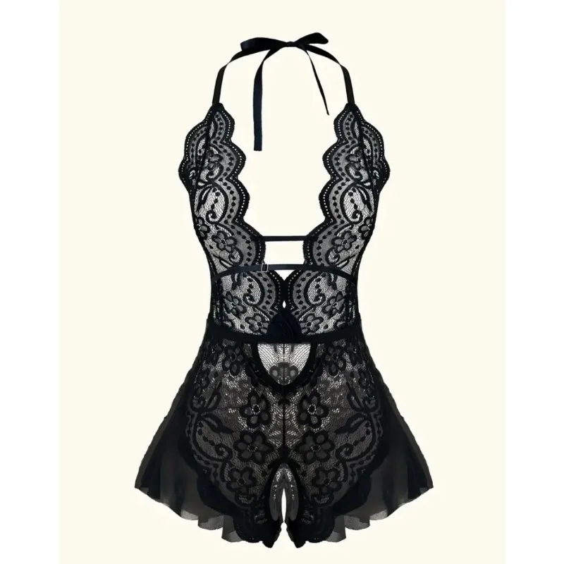 Women's Summer Sexy Halter Halter Dress Open Bra Crotchless Tight Solid Color Pajamas Lace Lace Hollow No Underwire Home Wear women lingerie set,women underwear set,sexy bra set,women bodysuit