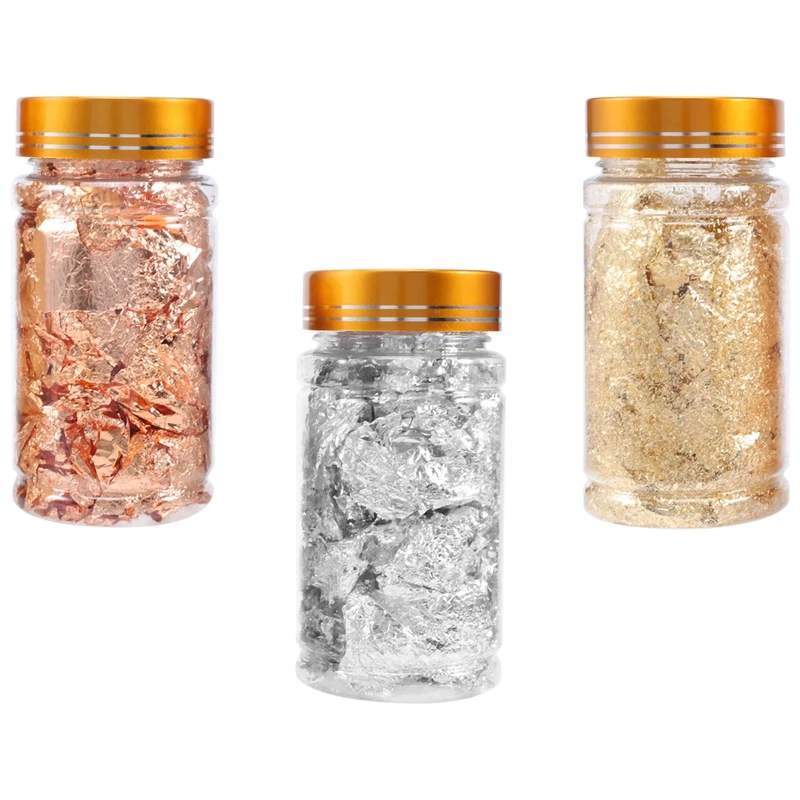 

Gold Foil Flakes For Resin Tray Molds,3 Bottles Metallic Foil Flakes For Painting Arts And Crafts,Nail Art