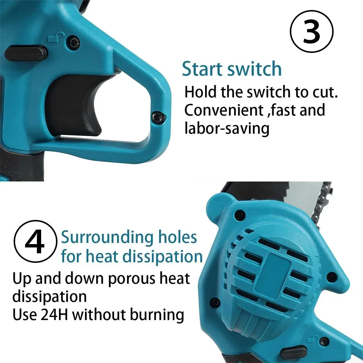 Guide bar and chain components laid out separately for viewing