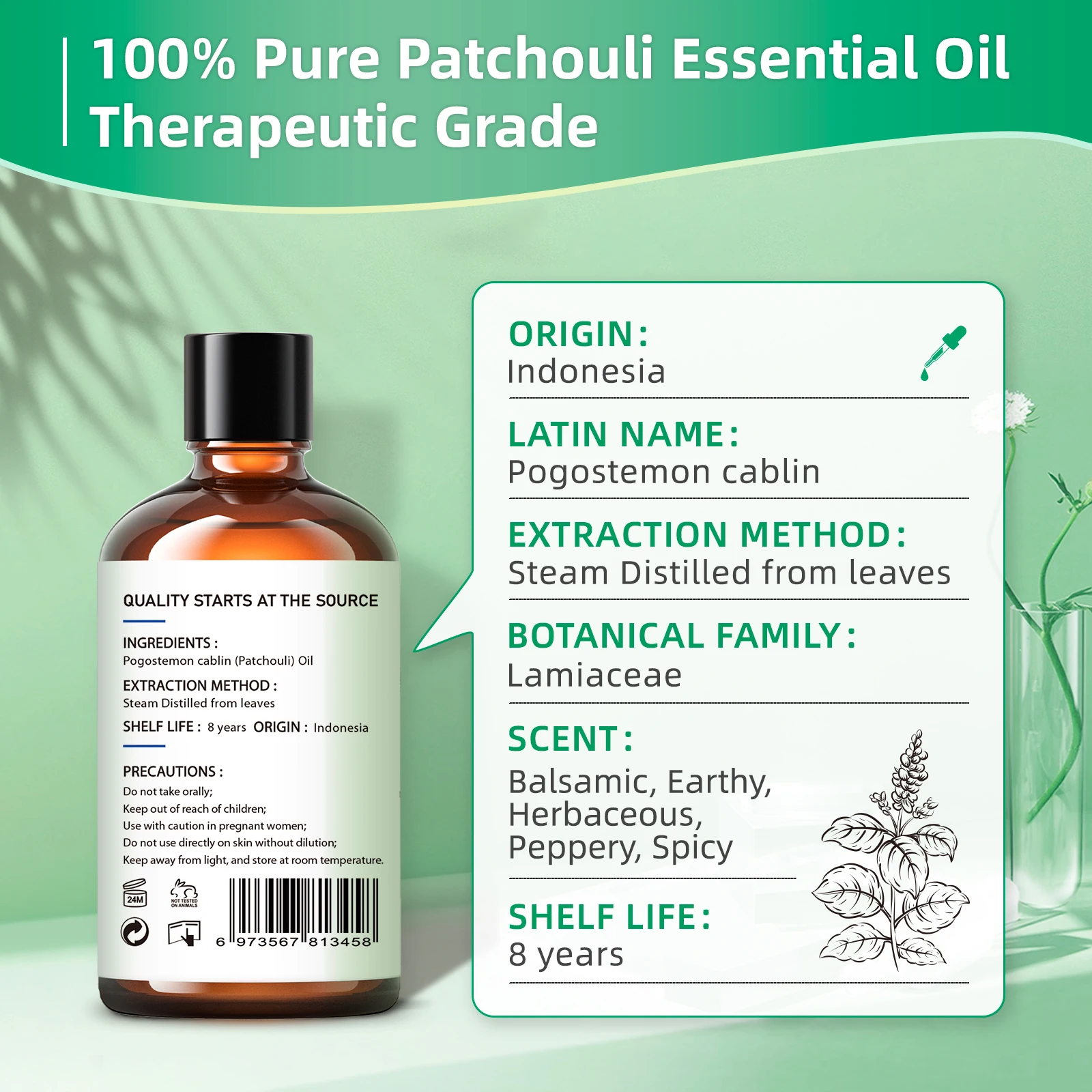 Hiqili 100Ml Patchouli Etherische Oliën, 100% Pure Natuur Voor Aromatherapie, Diffuser, Luchtbevochtiger, Massage, Gelukkig Houden, Kaars