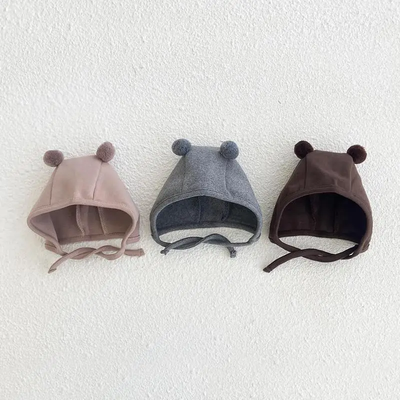 Korea Cute Pom Newborn Baby Hat Kids Beanie Spring Autumn Winter Thin Cotton Soft Infant Bonnet Caps Newborn Ear Protection Hat