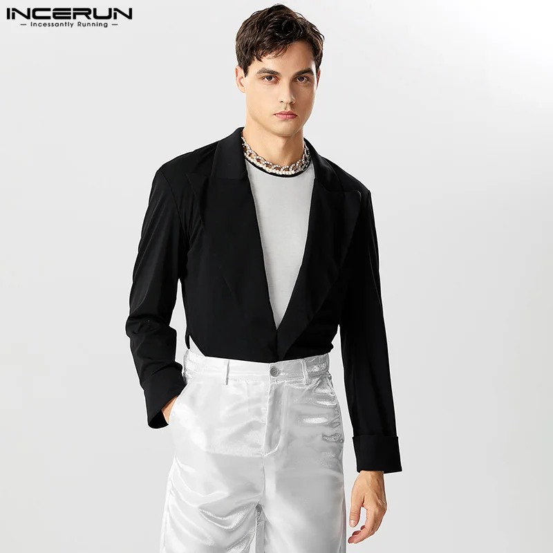 

Сексуальные стильные боди INCERUN, красивые мужские однотонные универсальные простые комбинезоны, повседневные мужские комбинезоны с V-образным вырезом и длинными рукавами