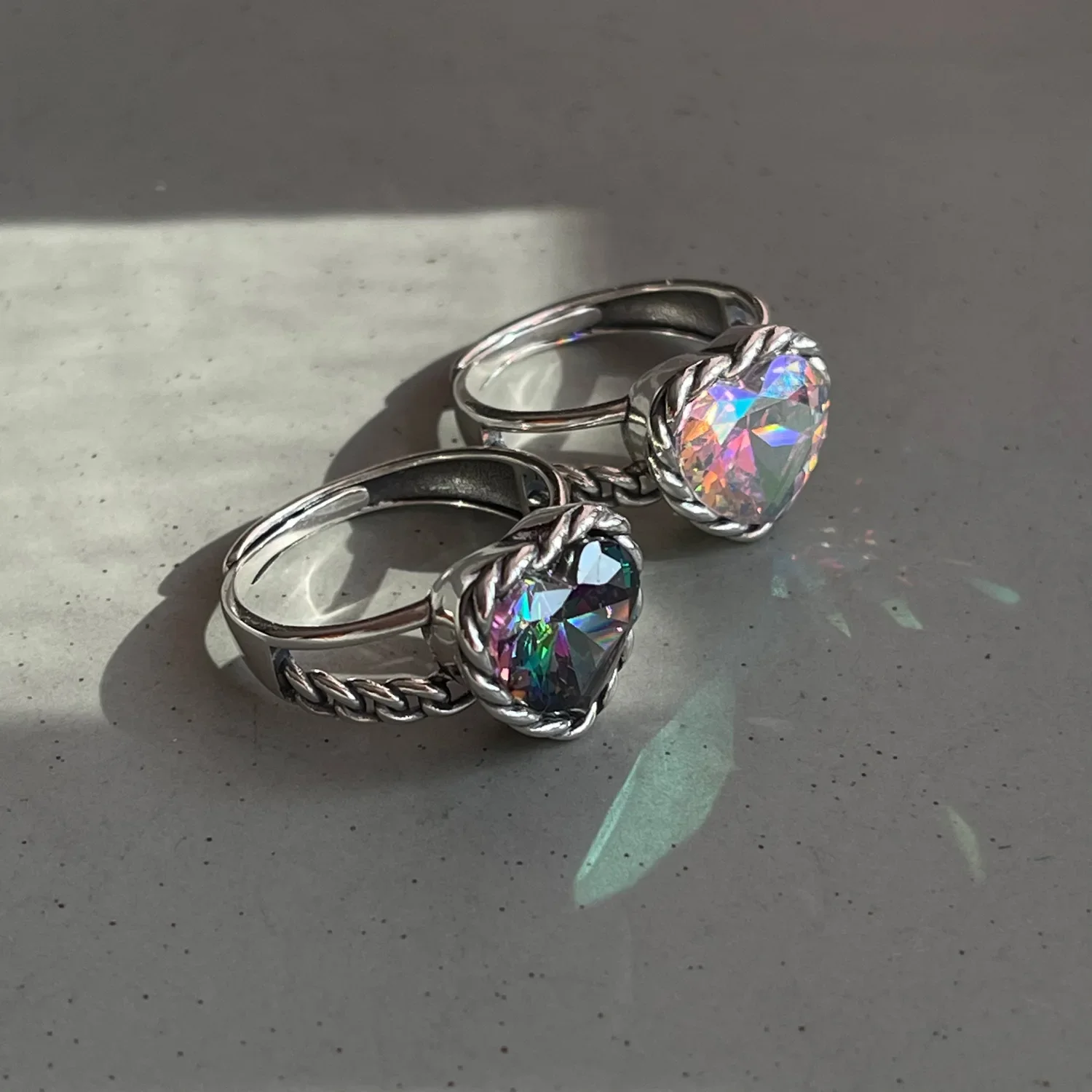 

Silver Color Heart Zircon Opening Rings for Women Girls Colorful Sonte Vintage Retro Anillos Wedding Party Accessories Jewelry