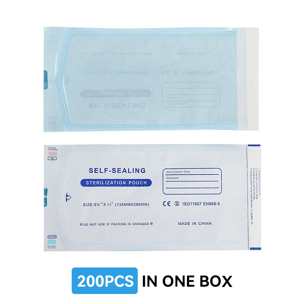 200pcs/bag Tattoo Accessories Disposable Self-sealing Sterilization Pouches 5 Sizes Self-adhesive Clean Bags