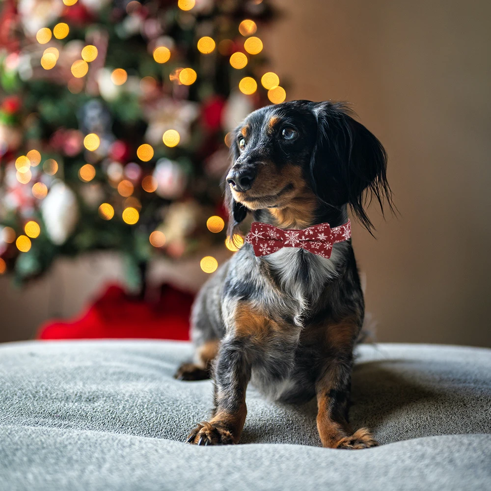 Christmas Puppy Collars Snowflake Bow Tie Pattern Comfortable Soft Adjustable Dogs Cats Bow Tie Pet Costume Accessories Decor