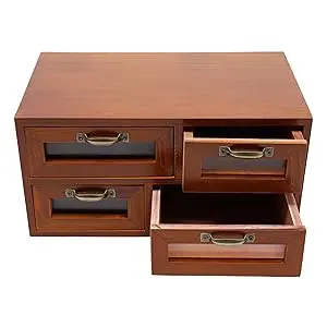 16-Schubladen Holz-Aufbewahrungsbox mit transparenter Tür, 4-teiliger 4-Fächer Schreibtisch-Organizer, Literaturhalter & Schreibtisch-Schubladeneinheit für Zuhause – Detail 7