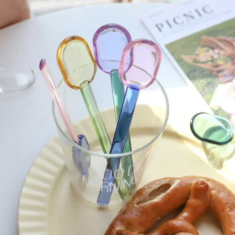 Tea Spoons 1pc Heat Resistant Glass For Dessert Cocktail Milkshake Ice Cream Stirring Rod
