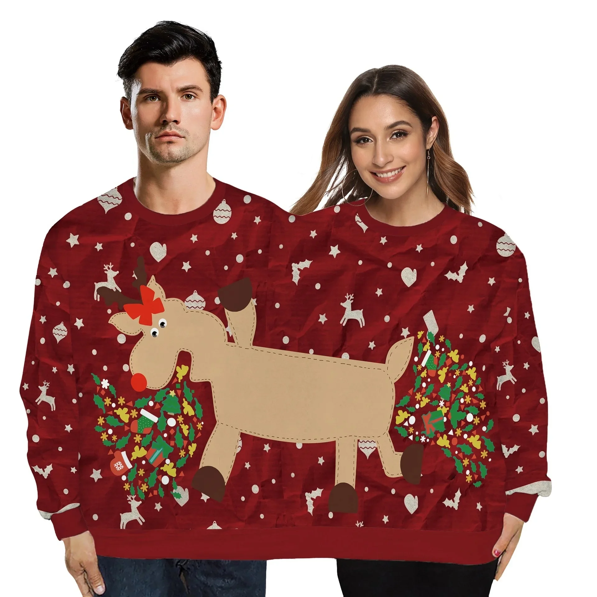 

Double Cristmas Sweater oliday Spoof 3D Diital Printin Couples Two-piece Uly Cristmas Sweater Siamese Crew Autumn Winter